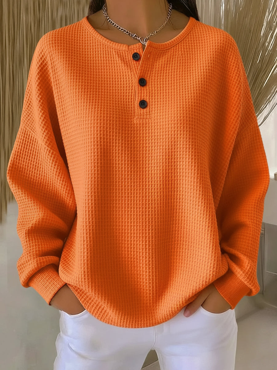Mirabel™ | Cosy Waffle Henley Sweatshirt