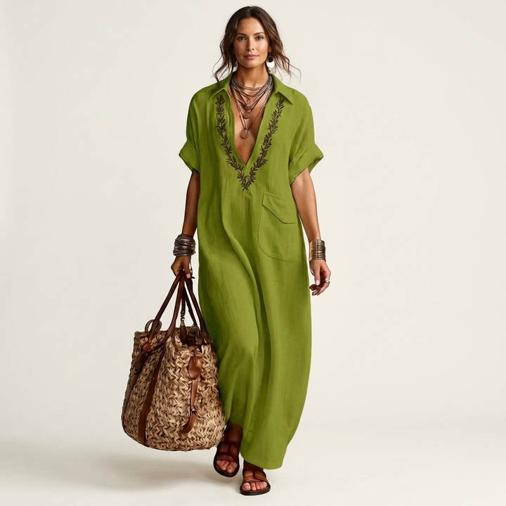 Amarina | Floral V-Neck Collar Maxi Dress