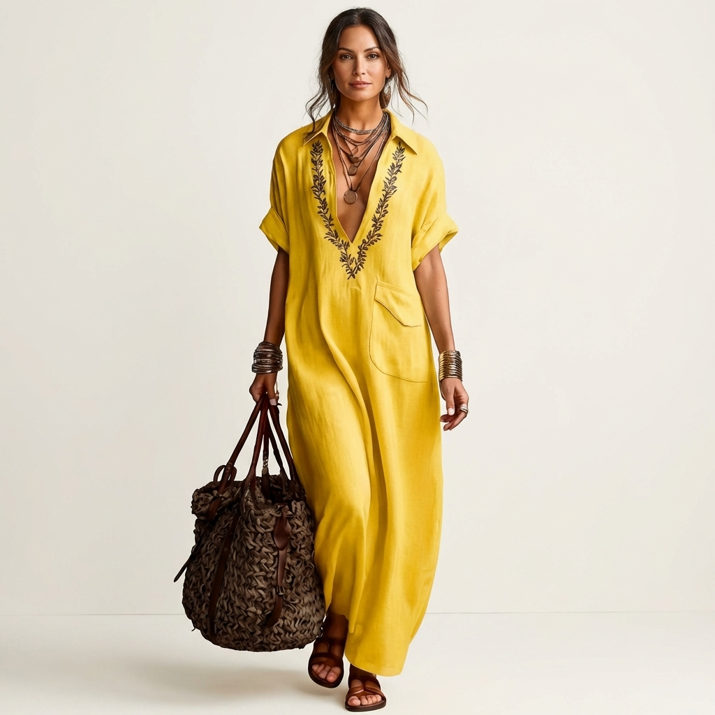 Amarina | Floral V-Neck Collar Maxi Dress