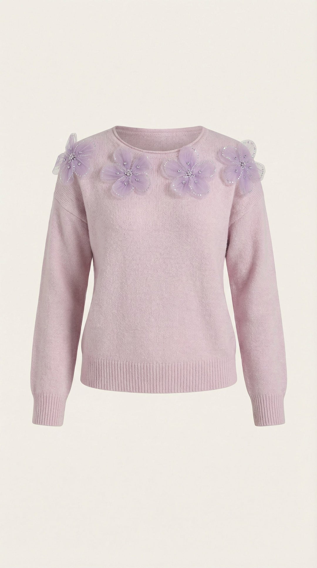 Sweater with Floral Design and Round Neck