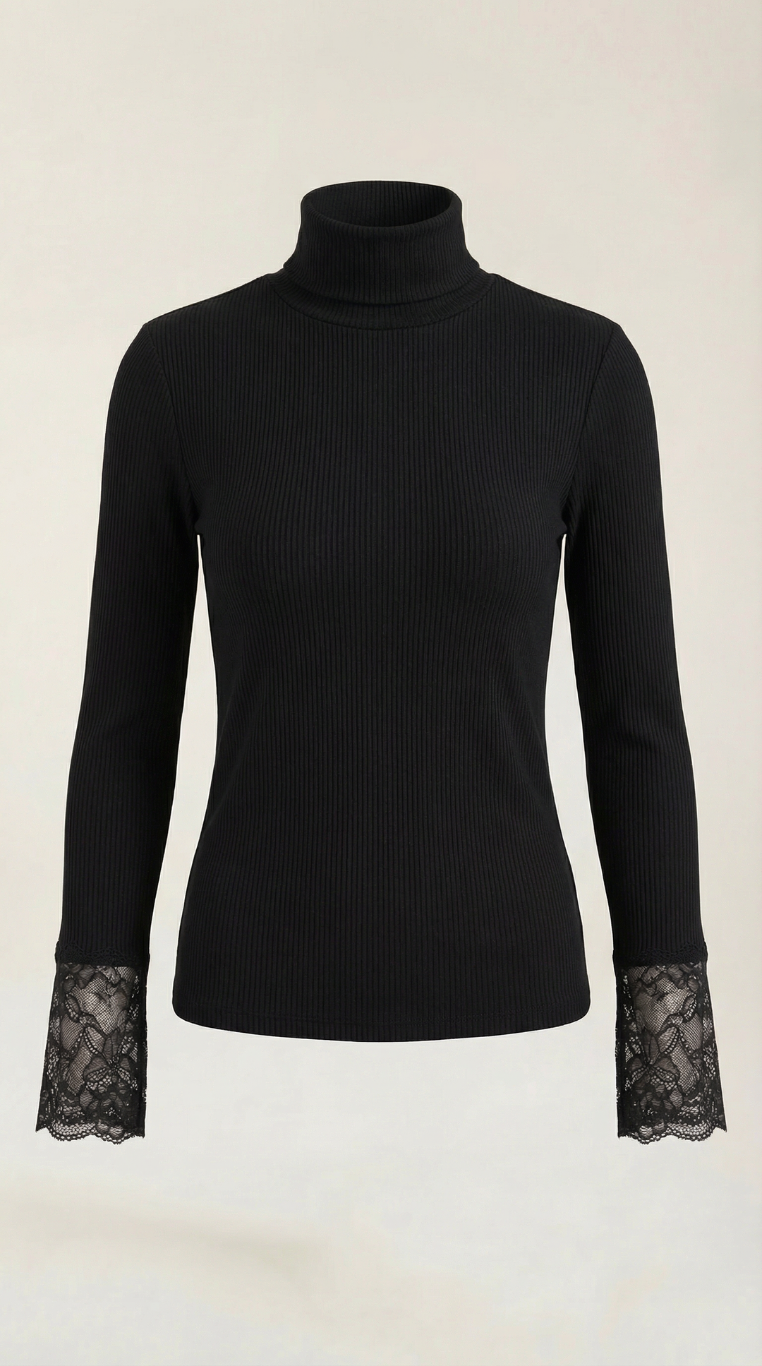'Beth' Turtleneck Sweater with Textured Lace Cuffs