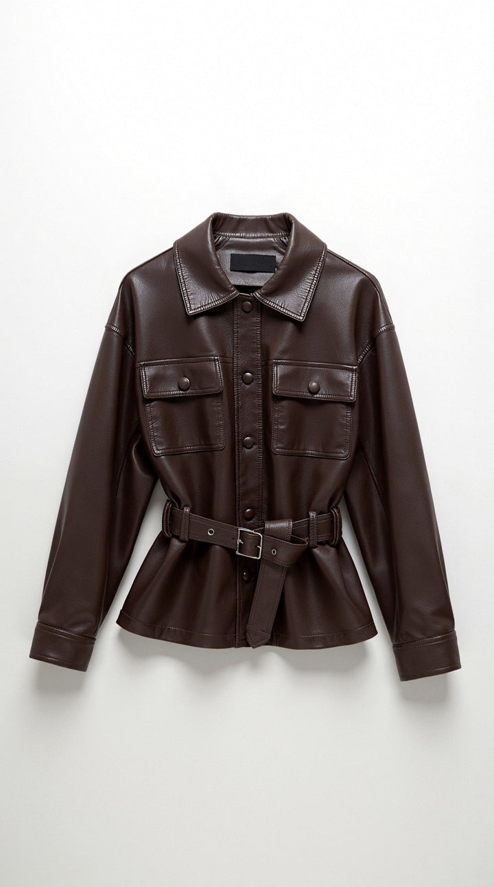 Christina PU belted jacket