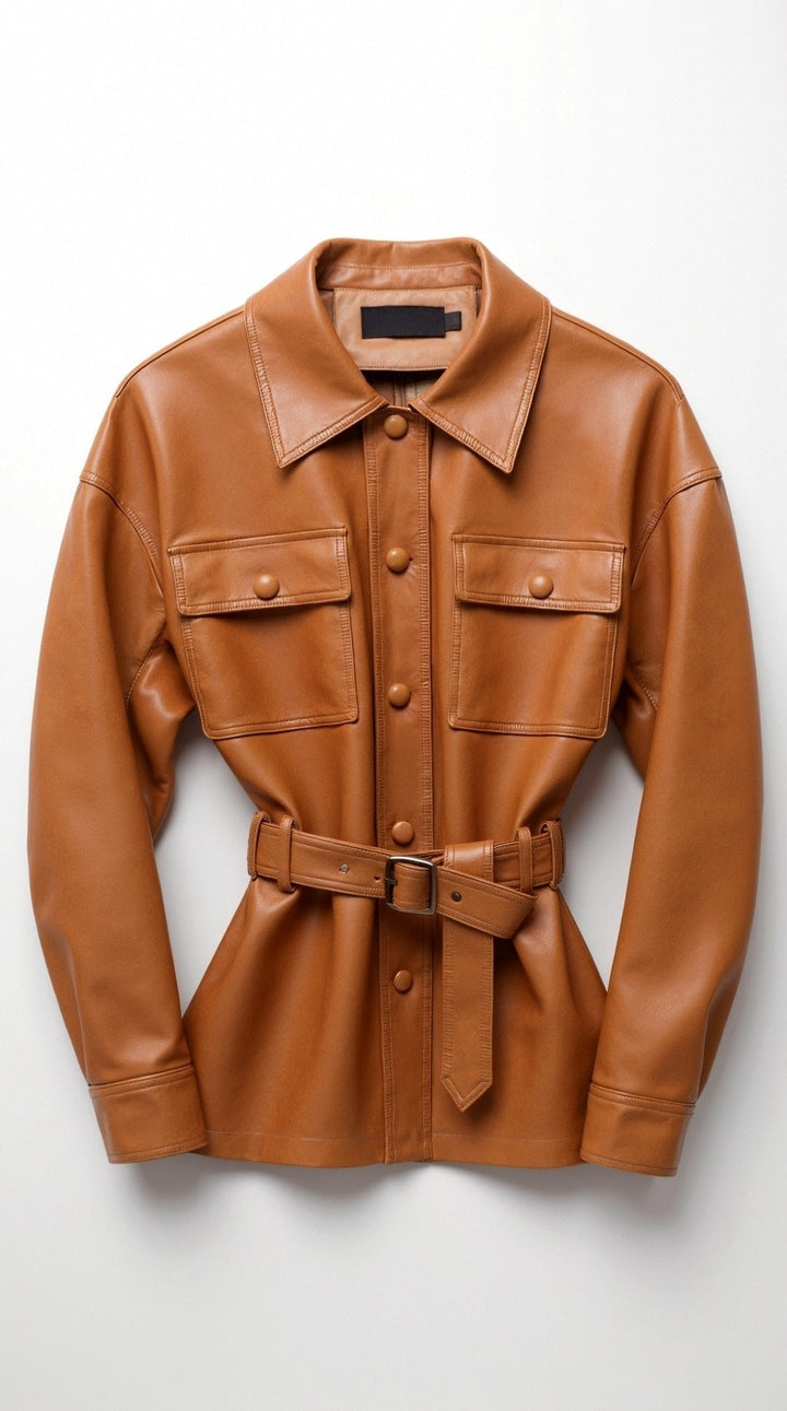 Christina PU belted jacket