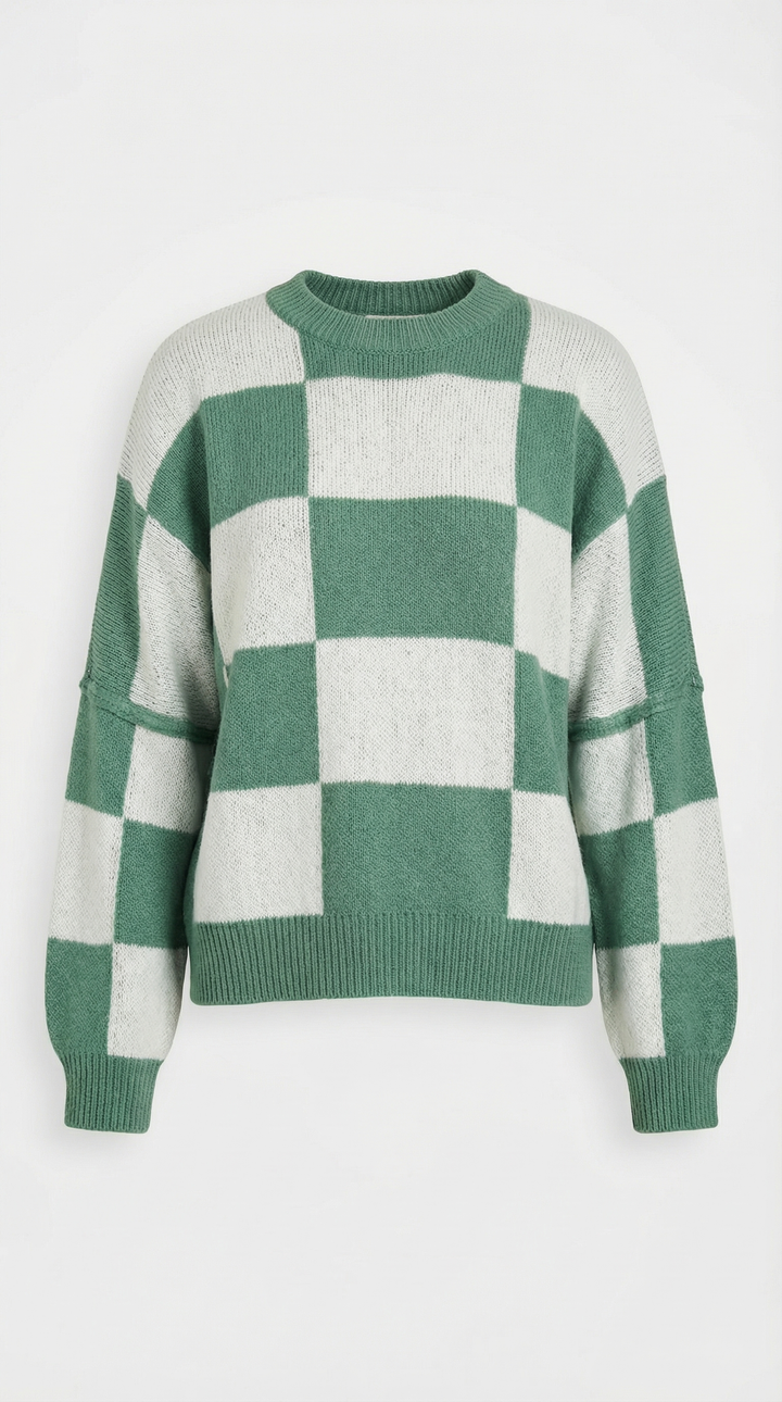 Knitted sweater with a check design