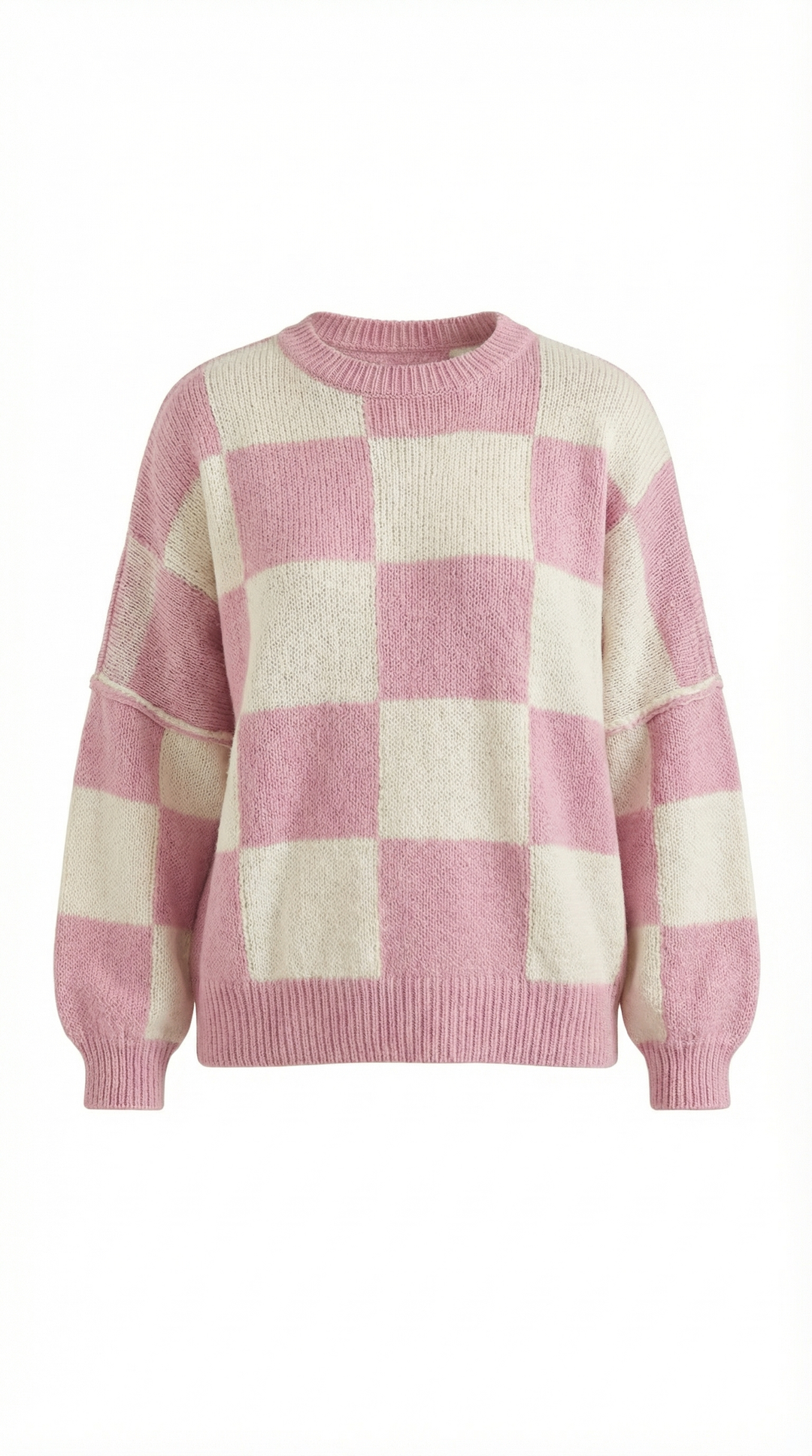 Knitted sweater with a check design