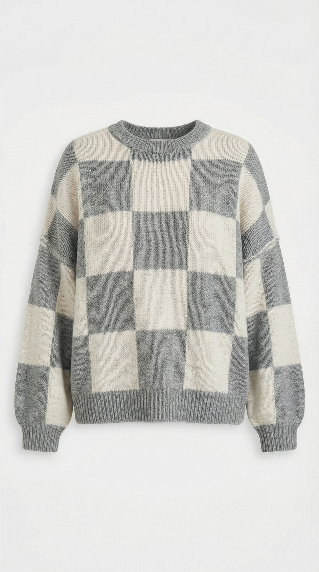 Knitted sweater with a check design