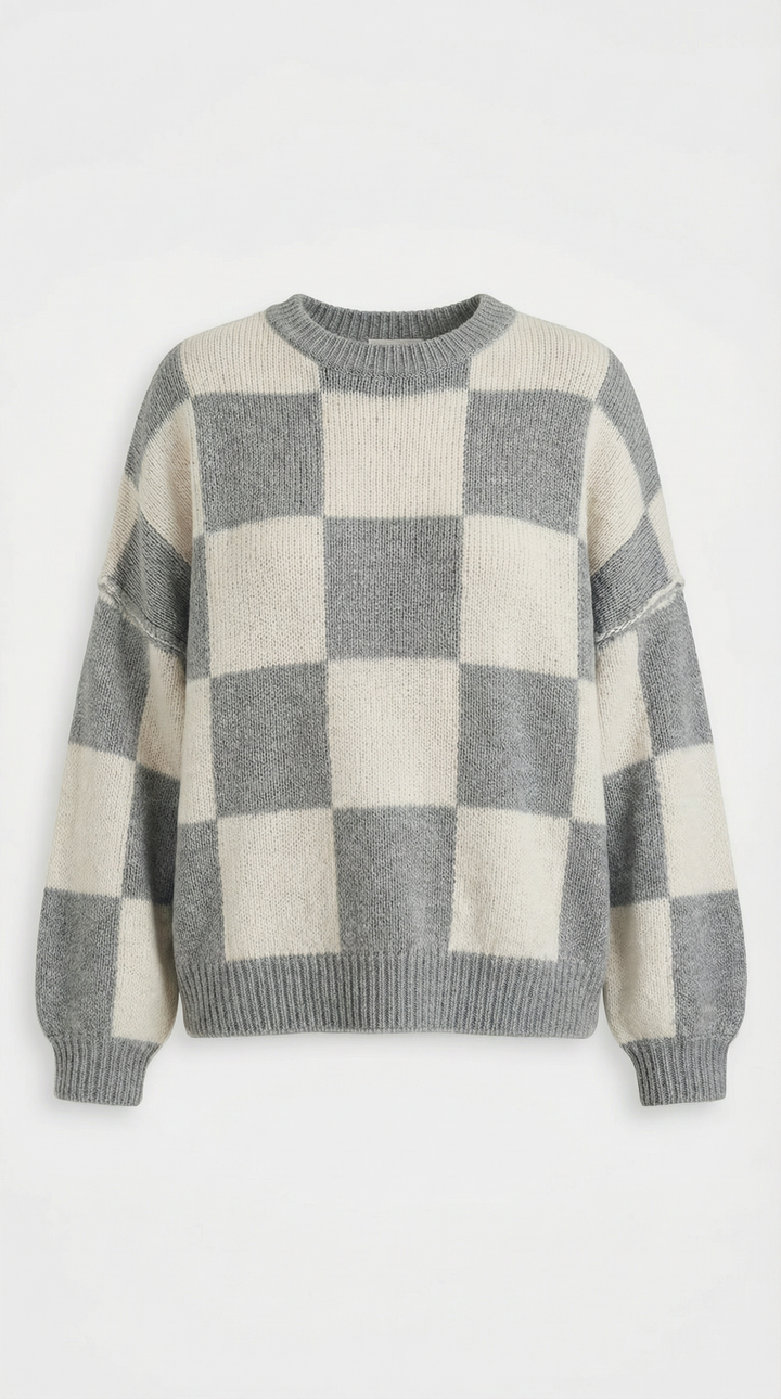 Knitted sweater with a check design