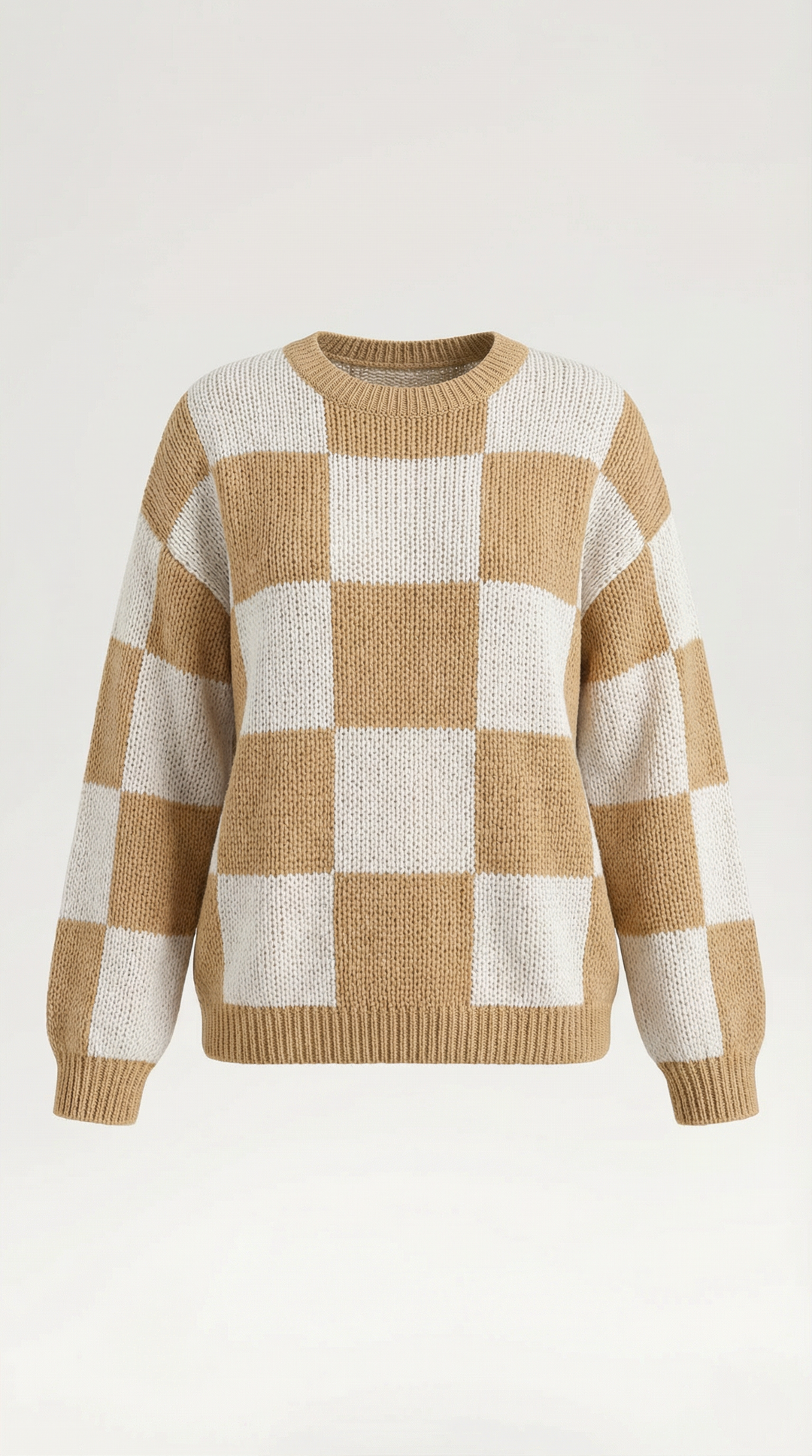 Knitted sweater with a check design
