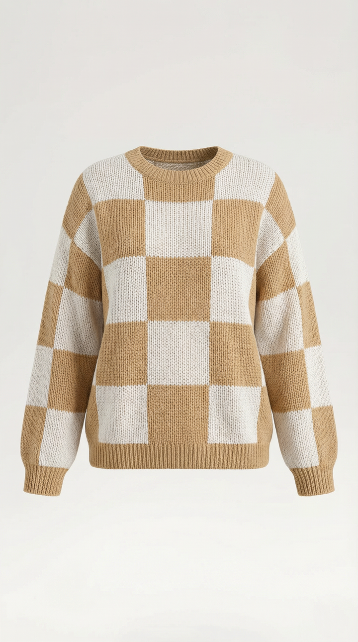 Knitted sweater with a check design