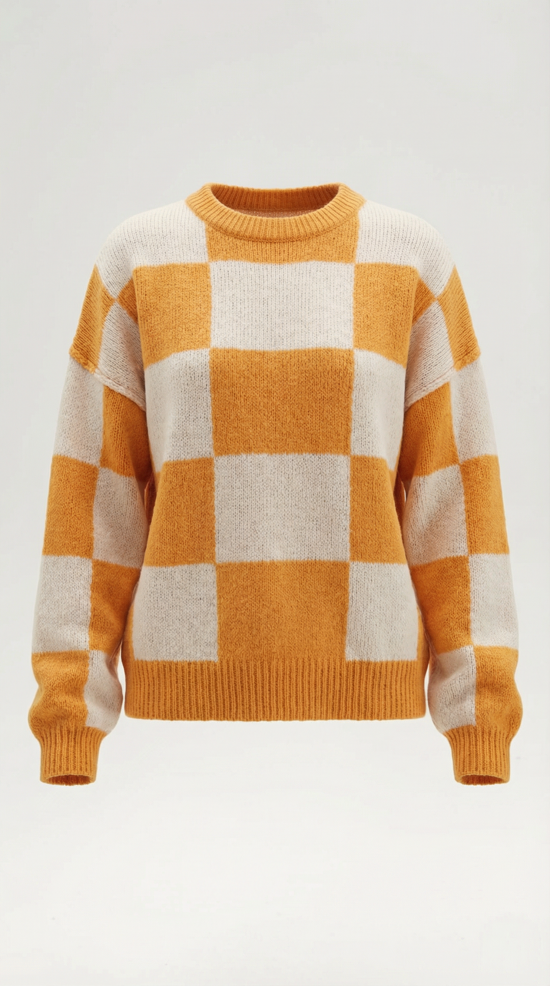 Knitted sweater with a check design