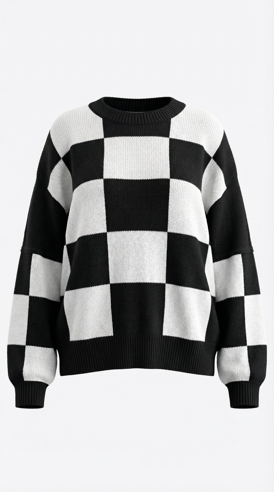 Knitted sweater with a check design