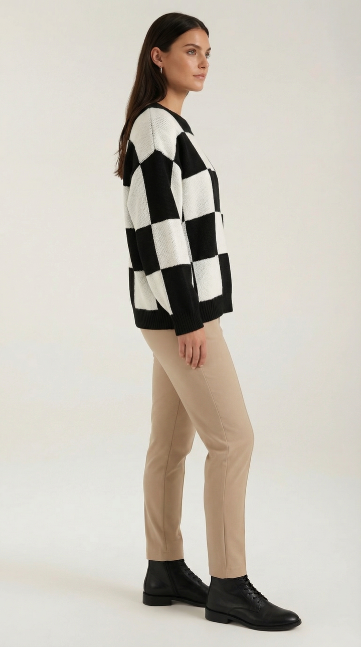 Knitted sweater with a check design
