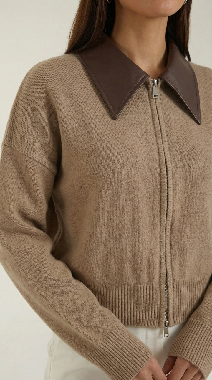 Knitted Short Jacket with Collar