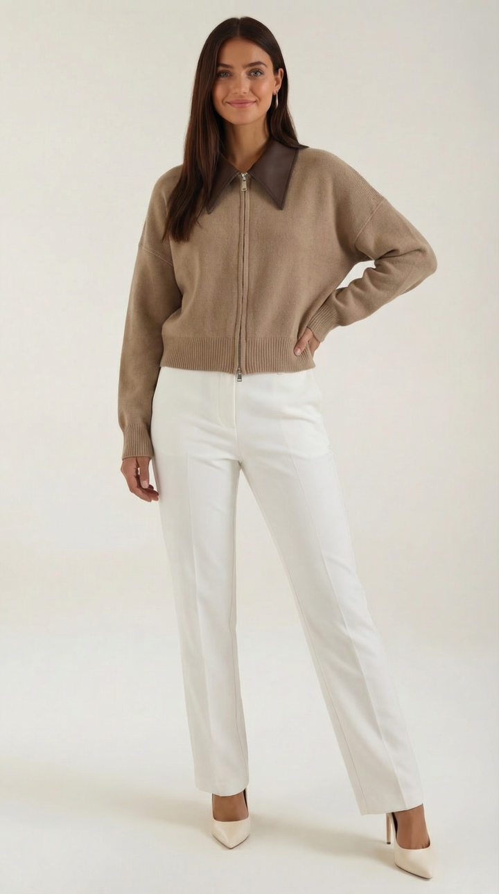Knitted Short Jacket with Collar