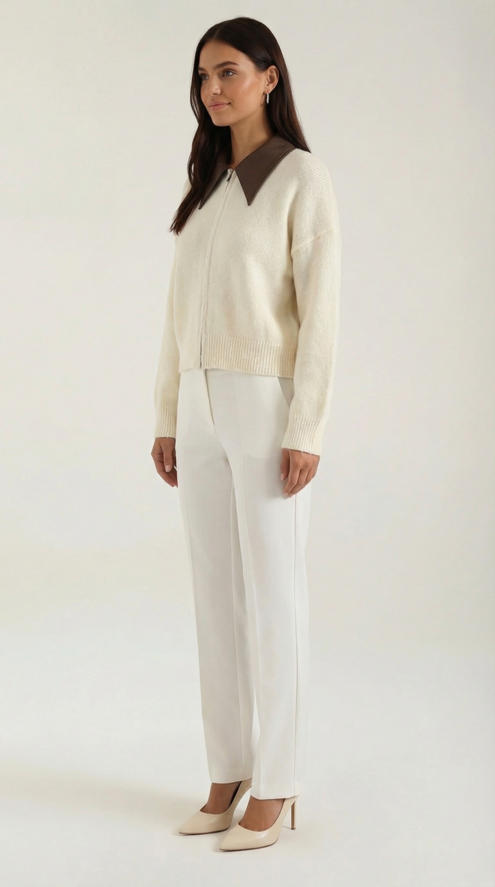 Knitted Short Jacket with Collar