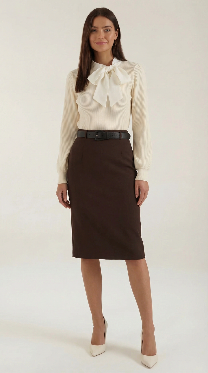 Jacqueline Rib-Knit Sweater with Decorative Tie