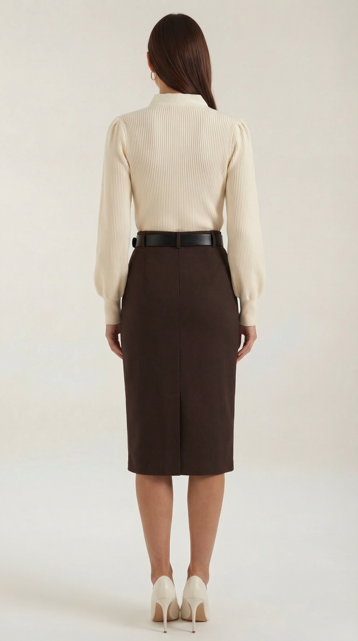 Jacqueline Rib-Knit Sweater with Decorative Tie
