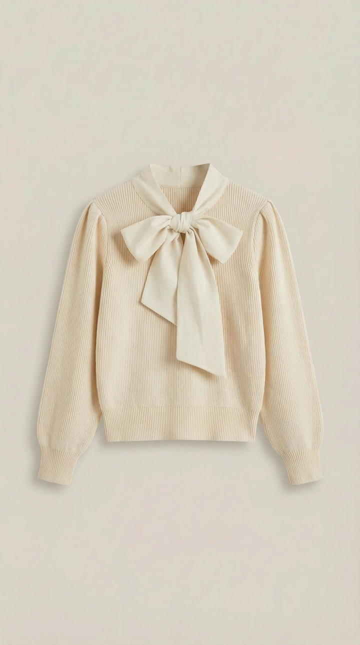 Jacqueline Rib-Knit Sweater with Decorative Tie