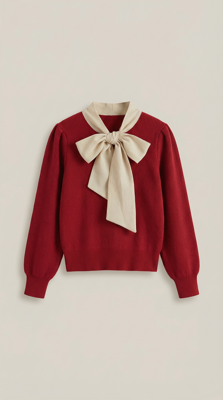 Jacqueline Rib-Knit Sweater with Decorative Tie