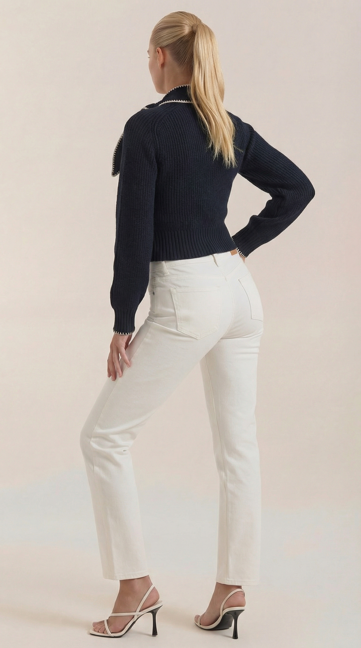 Rib-knit collared sweater