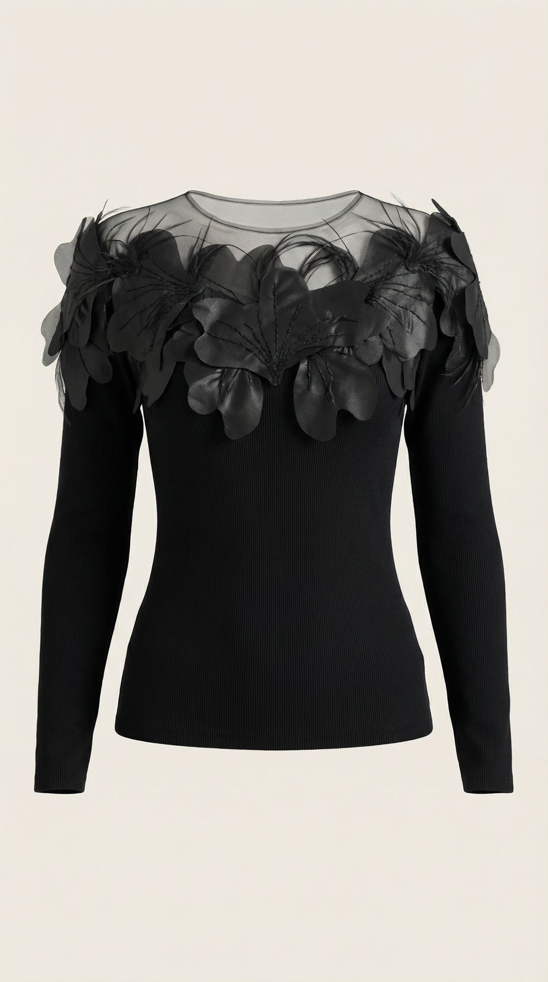 Knitted sweater with feather embellishments