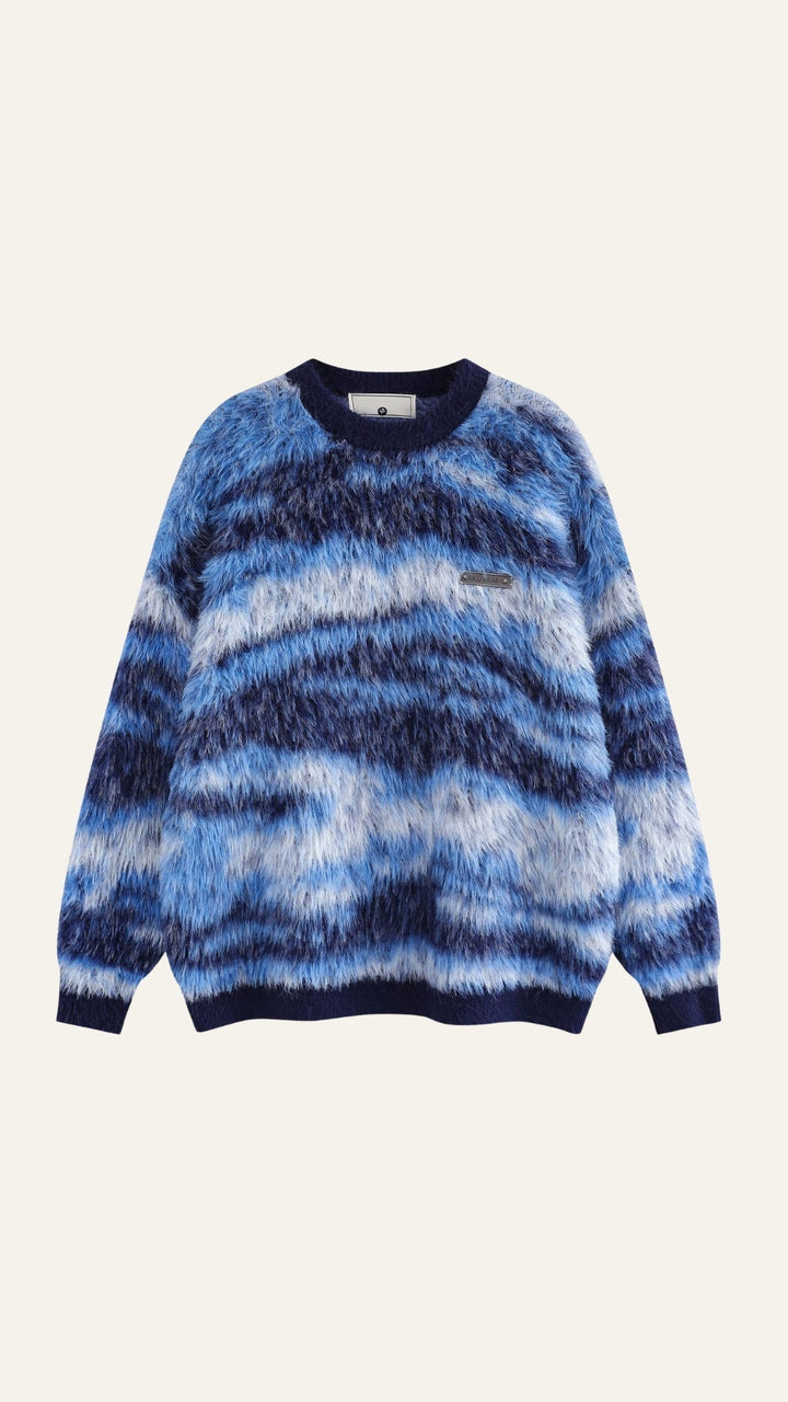Long knit sweater with printed design