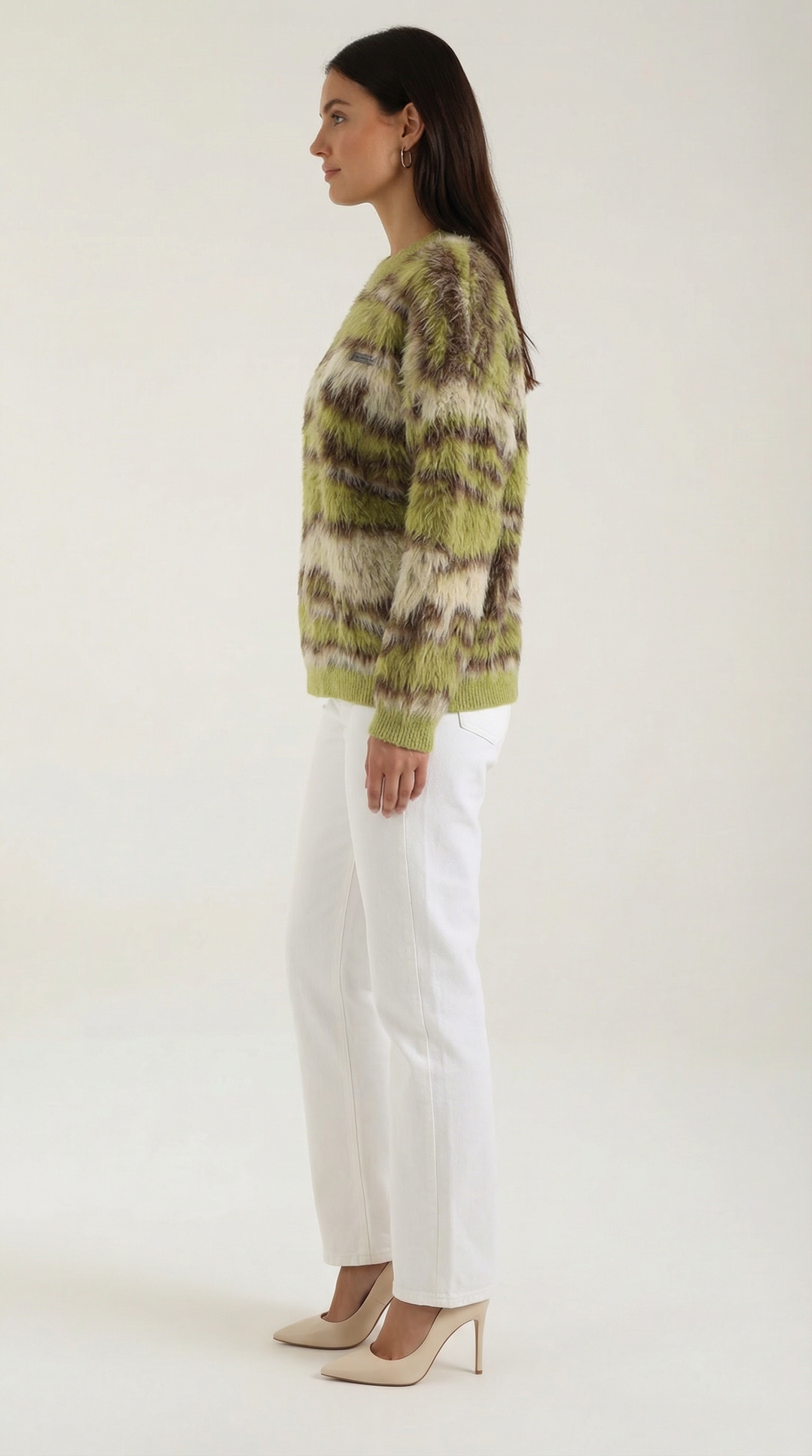 Long knit sweater with printed design