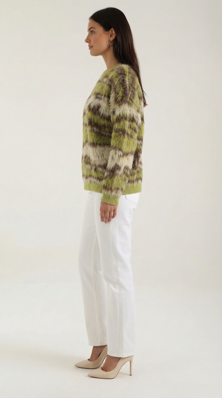 Long knit sweater with printed design