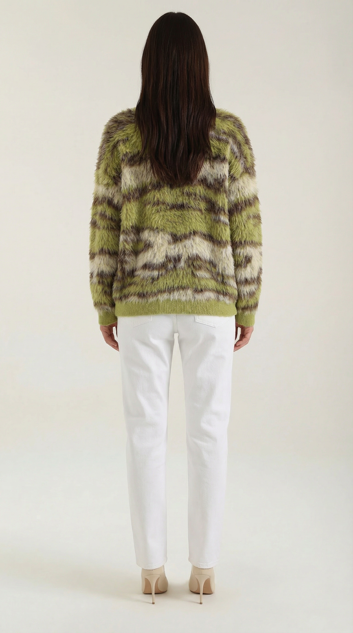 Long knit sweater with printed design