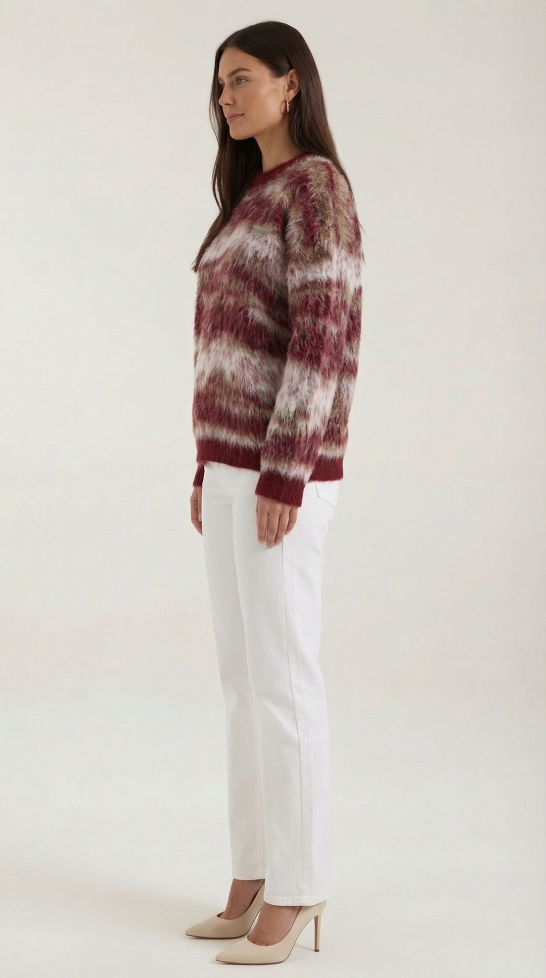 Long knit sweater with printed design